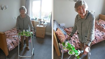One Resident at Needham Court care home jazzes up her walking frame